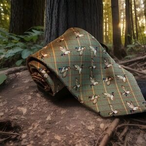 CHARLES TYRWHITT Men's 100%‎ Silk Necktie 56x3.5" Ducks over Plaid Tie 1313